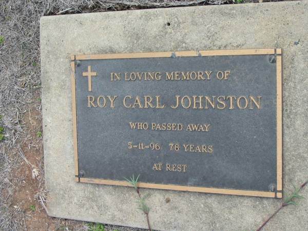 Roy Carl JOHNSTON  | 5 Nov 1996, aged 78  | Haigslea Lawn Cemetery, Ipswich  | 