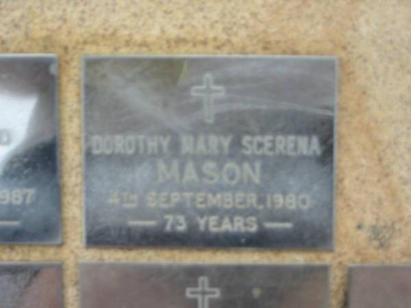 Dorothy Mary Scerena MASON  | 4 Sep 1980, aged 73  | Saint Augustines Anglican Church, Hamilton  |   | 