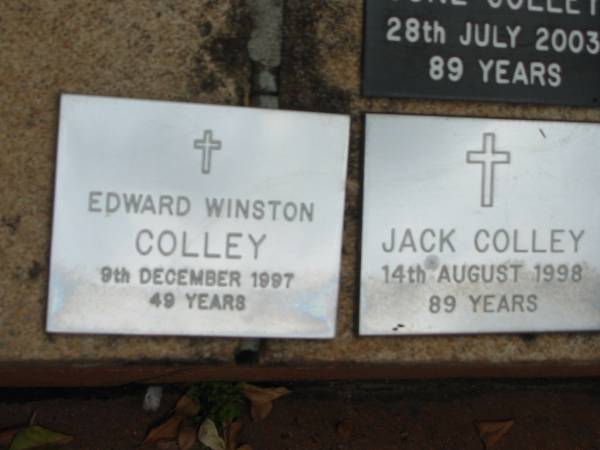 Edward Winston COLLEY  | 9 Dec 1997, aged 49  | Jack COLLEY  | 14 Aug 1998, aged 89  | Saint Augustines Anglican Church, Hamilton  |   | 