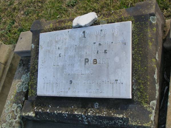 Clinton Robert PAMPLING  | b: 20 Nov 1907, d: 18 Jan 1973, aged 66  | Harrisville Cemetery - Scenic Rim Regional Council  | 
