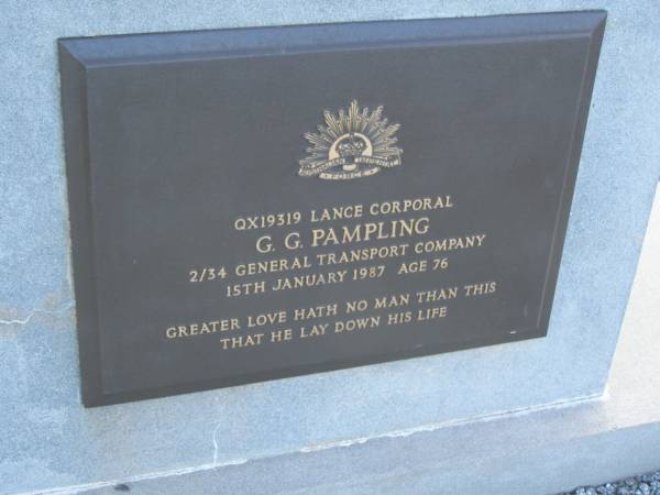 G G PAMPLING  | 15 Jan 1987, aged 76  | Harrisville Cemetery - Scenic Rim Regional Council  | 