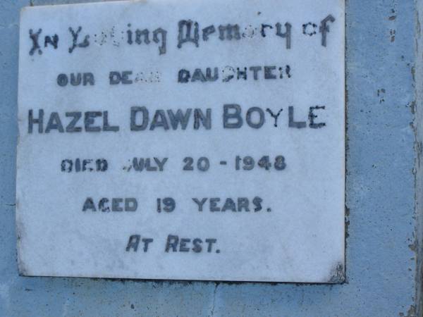 Hazel Dawn BOYLE  | d: 20 Jul 1948, aged 19  | Harrisville Cemetery - Scenic Rim Regional Council  | 