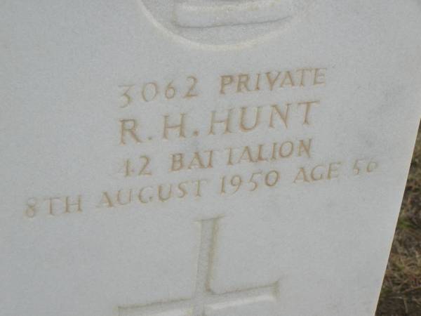 R.H. HUNT  | d: 8 Aug 1950, aged 56  | Harrisville Cemetery - Scenic Rim Regional Council  | (Richard Harold HUNT?)  | 