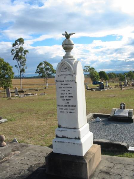 Thomas Charles HOSKINS  | d: 16 Jul 1919, aged 71  | Mary Ann HOSKINS  | d: 1 Jun 1927, aged 75  |   | Harrisville Cemetery - Scenic Rim Regional Council  |   | 