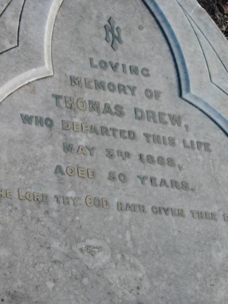 Thomas DREW  | d: 3 May 1888, aged 50  |   | Harrisville Cemetery - Scenic Rim Regional Council  | 