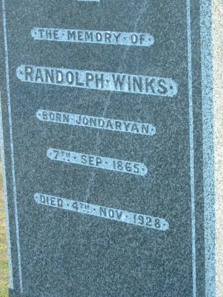 Randolph WINKS  | b: Jondaryan 7 Sep 1865  | d: 4 Nov 1928  |   | Harrisville Cemetery - Scenic Rim Regional Council  | 