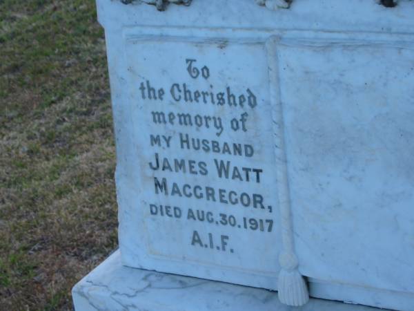 James Watt MACGREGOR  | d: 30 Aug 1917  |   | Harrisville Cemetery - Scenic Rim Regional Council  | 