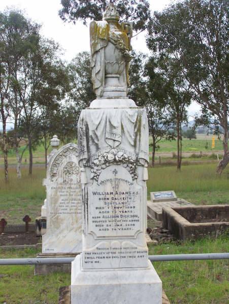 William ADAMS  | b: Dalkeith, Scotland,  | d: 7 Nov 1893, aged 70  | (wife) Allison Dickson (ADAMS)  | d: 24 Jan 1898, aged 74  | Harrisville Cemetery - Scenic Rim Regional Council  | 