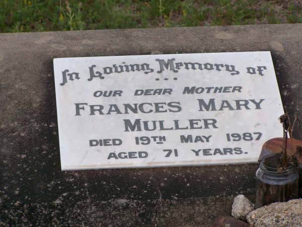 Frances Mary MULLER  | d: 19 May 1987, aged 71  |   | Harrisville Cemetery - Scenic Rim Regional Council  | 