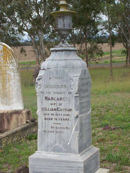Margaret (wife of William) CARSON  | d: 20 Sep 1900, aged 76  |   | Harrisville Cemetery - Scenic Rim Regional Council  | 