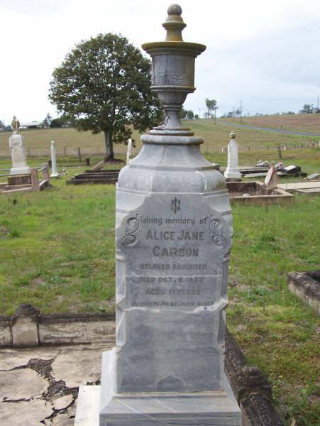 Alice Jane CARSON  | d: 6 Oct 1932, aged 71  |   | Harrisville Cemetery - Scenic Rim Regional Council  | 