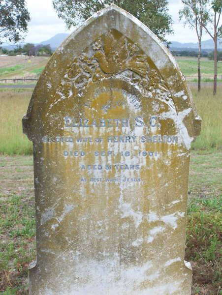 Elizabeth S C (SHELTON)  | (wife of Henry SHELTON  | d: 18 Sep 1901  aged 31  |   | Harrisville Cemetery - Scenic Rim Regional Council  | 