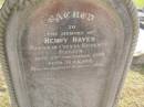 Henry HAYES native of County Kilkenny, Ireland d: 29 Nov 1890, aged 51 Harrisville Cemetery - Scenic Rim Regional Council  