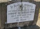 Annie M ERBACHER d: 19 Jun 1942, aged 58 Harrisville Cemetery - Scenic Rim Regional Council  