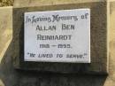 Allan Ben REINHARDT b: 1918, d: 1995 Harrisville Cemetery - Scenic Rim Regional Council  