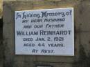 William REINHARDT d: 2 Jan 1921, aged 44 Harrisville Cemetery - Scenic Rim Regional Council  