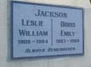 Leslie William JACKSON 1908 - 1994 Doris Emily JACKSON 1907 - 1989 Harrisville Cemetery - Scenic Rim Regional Council 