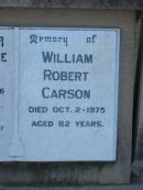 Angus George CARSON d: 27 May 1936, aged 3  William Robert CARSON d: 2 Oct 1975, aged 82  Mary Loamside GRIFFITH d: 24 Jun 1951, aged 28 Mary CARSON d: 11 Jul 1976, aged 83  Harrisville Cemetery - Scenic Rim Regional Council 