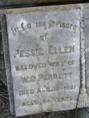 Jessie Ellen (PERRETT) (wife of W.D.PERRETT d: 12 Aug 1921, aged 54 William D PERRETT d: 13 Oct 1929, aged 67 Harrisville Cemetery - Scenic Rim Regional Council 