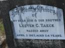 Lester G TAEGE d: 3 Apr 1967, aged 24 Harrisville Cemetery - Scenic Rim Regional Council 