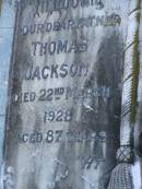 Thomas JACKSON d: 22 Mar 1928, aged 87 Jane JACKSON d: 10 Oct 1929, aged 80 Harrisville Cemetery - Scenic Rim Regional Council 