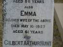 Charles Samuel HUNT d: 2 Jul 1916, aged 58 Emma HUNT (wife) d: 10 May 1927, aged 61 Gilbert Arthur HUNT d: 17 Aug 1906, aged 7 months Edgar James HUNT b: 14 Mar 1904, d: 19 Dec 1987 Harrisville Cemetery - Scenic Rim Regional Council  