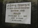 Bertrim John MULLER d: 18 Jan 1976, aged 70 Harrisville Cemetery - Scenic Rim Regional Council 