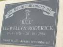 "Bill" Llewellyn RODERICK b: 15 May 1926 d: 20 Oct 2004 Harrisville Cemetery - Scenic Rim Regional Council 