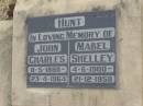 John Charles HUNT b:  8 May 1888 d: 23 Apr 1964 Mabel Shelley HUNT b:  4 Jun 1900 d: 21 Dec 1958 Harrisville Cemetery - Scenic Rim Regional Council 