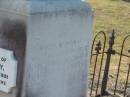 
Mary McDONALD
d: in Harrisville, 14 Dec 1886, aged 40

Harry (McDONALD)
d: 19 Apr 1891, aged 2 yr 4 mths

Harrisville Cemetery - Scenic Rim Regional Council
