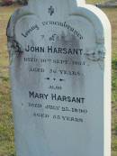 John HARSANT d: 10 Sep 1895, aged 56 Mary HARSANT d: 23 Jul 1890, aged 55  Harrisville Cemetery - Scenic Rim Regional Council 