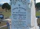 (husband) Thomas RODERICK d: 13 Apr 1898, aged 68 (wife) Ann (RODERICK) d: 6 Apr 1921, aged 80 Harrisville Cemetery - Scenic Rim Regional Council 