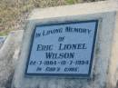 
Eric Lionel WILSON
b: 22 Jul 1904
d: 18 Jul 1994

Harrisville Cemetery - Scenic Rim Regional Council
