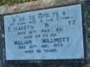 Elizabeth WILLMOTT d: 10 Mar 1951, aged 69 William WILLMOTT d: 12 Aug 1973, aged 96  Harrisville Cemetery - Scenic Rim Regional Council 