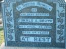 Donald A BROWN d: 24 Apr 1956, aged 64  Harrisville Cemetery - Scenic Rim Regional Council 
