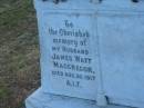 James Watt MACGREGOR d: 30 Aug 1917  Harrisville Cemetery - Scenic Rim Regional Council 