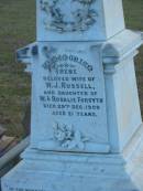 
Irene (RUSSELL)
wife of W J RUSSELL
daughter of W and Rosalie FORSYTH
d: 29 Dec 1909, aged 21

Harrisville Cemetery - Scenic Rim Regional Council
