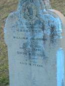 Margaret (ALCORN) (wife of William ALCORN) d: 10 ?? 1881, aged ?4  Simon ALCORN d: ?? 1871, aged 19  Harrisville Cemetery - Scenic Rim Regional Council 