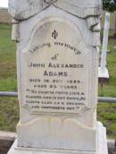 John Alexander ADAMS d: 16 Dec 1893, aged 32  Harrisville Cemetery - Scenic Rim Regional Council 