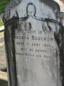 Johann ROSENOW, died 11 June 1914 aged 81 years; St Paul's Lutheran Cemetery, Hatton Vale, Laidley Shire  