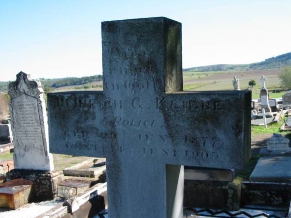 Heinrich G. KLIBBE, born 20 June 1877 died 1? June 1903, police;  | Minne, born 1 Oct 1889 died 7 Apr 1892, sister;  | St Paul's Lutheran Cemetery, Hatton Vale, Laidley Shire  | 