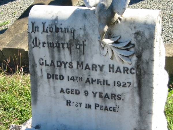 Gladys Mary HARCH, died 14 April 1927 aged 9 years;  | St Paul's Lutheran Cemetery, Hatton Vale, Laidley Shire  |   | 