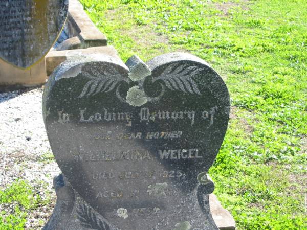 Wilhelmina WEIGEL; 17 Jul 1925; aged 61  | St Paul's Lutheran Cemetery, Hatton Vale, Laidley Shire  | 