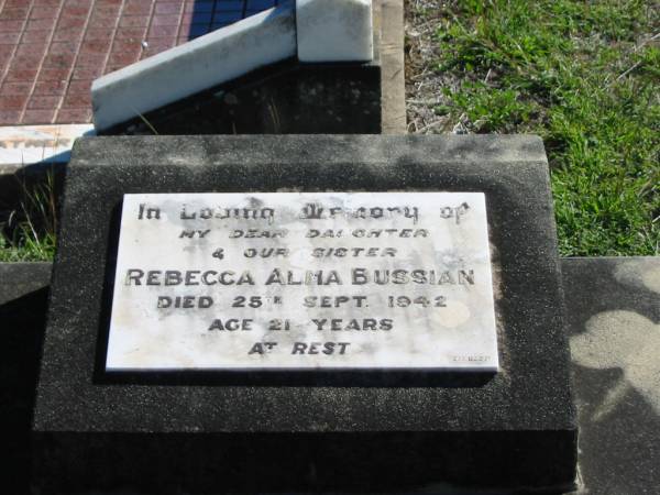 Rebecca Alma BUSSIAN; 25 Sep 1942; aged 21  | St Paul's Lutheran Cemetery, Hatton Vale, Laidley Shire  | 