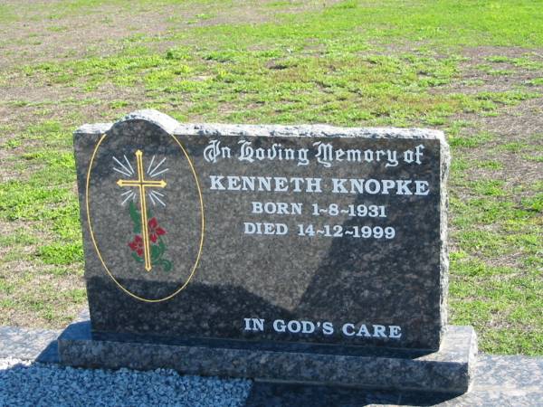 Kenneth KNOPKE, born 1-8-1931 died 14-12-1999;  | St Paul's Lutheran Cemetery, Hatton Vale, Laidley Shire  | 