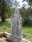 
Emma,
wife of Jacob Chaille DUKE,
died 24 May 1913 aged 59 years;
Herbert RENEAU,
died 18 May 1899 aged 2 years 4 12 months;
Helidon General cemetery, Gatton Shire
