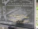Auguste Emilie Martha TOPP, wife mother, died 10 Sept 1961 aged 77 years; Carl Heinrich Ernst TOPP died 24 May 1971 aged 91 years; Helidon General cemetery, Gatton Shire  