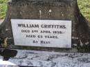 William GRIFFITHS, died 2 April 1938 aged 62 years; Isabella GRIFFITHS, died 11 Aug 1938 aged 60 years; Helidon General cemetery, Gatton Shire 