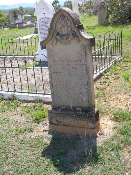 William Alexander,  | son of Francis & Mary Ann LENDRUM,  | brother of F. Lendrum,  | accidentally killed 8 Nov 1902  | aged 14 years 4 months 8 days;  | Helidon General cemetery, Gatton Shire  | 