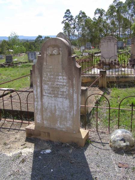 Margaret May,  | wife of John CONLEY,  | died 22 Sep 1918 aged 72 years;  | John,  | husband,  | died 22 Feb 1935 aged 96 years;  | Helidon General cemetery, Gatton Shire  | 